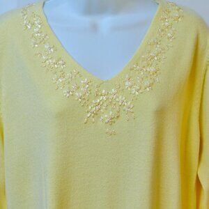 Carolyn Taylor sweater with Beaded neckline Yellow Very Beautiful L